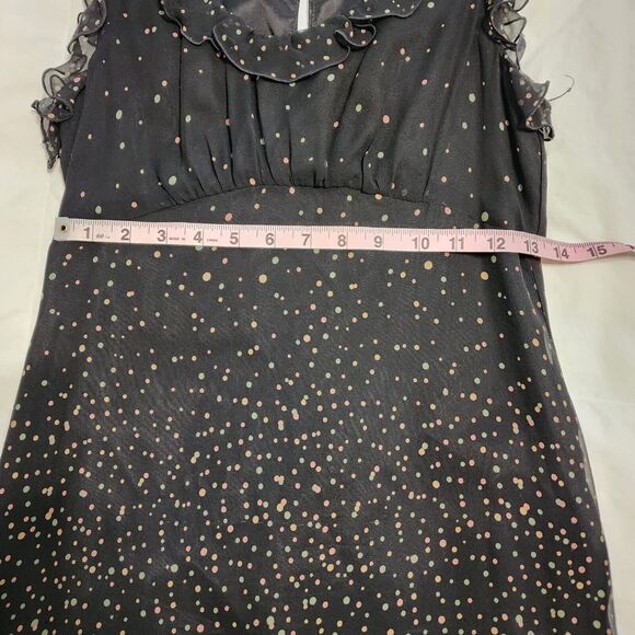 ANNA SUI | ANTHROPOLOGY 100% Silk Polkadot Midi Dress Size 2 Ruffle Sleeveless - Picture 9 of 14